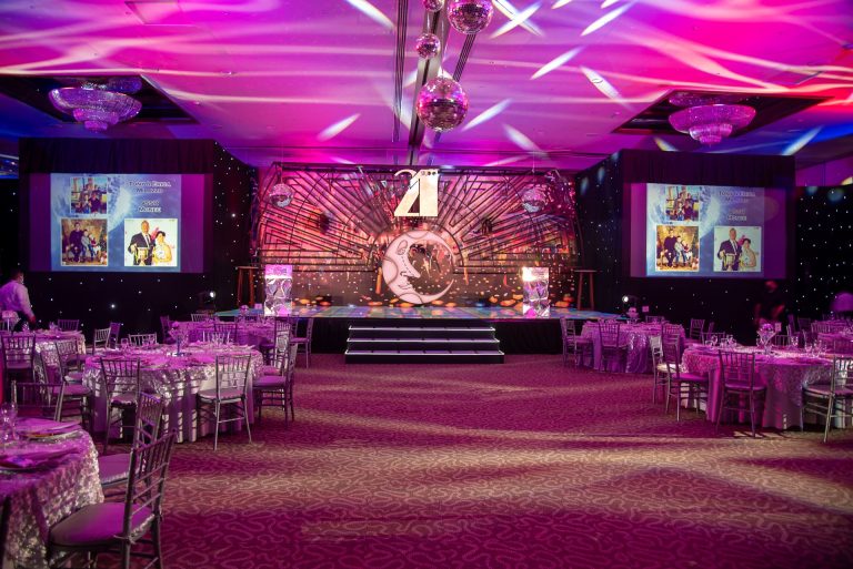 Themed event hall with a stage