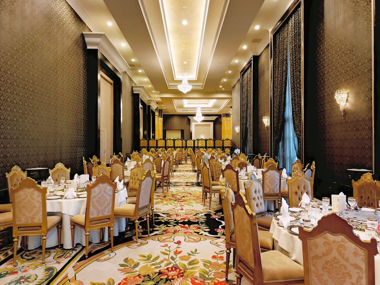 Hotel ballroom set for an event